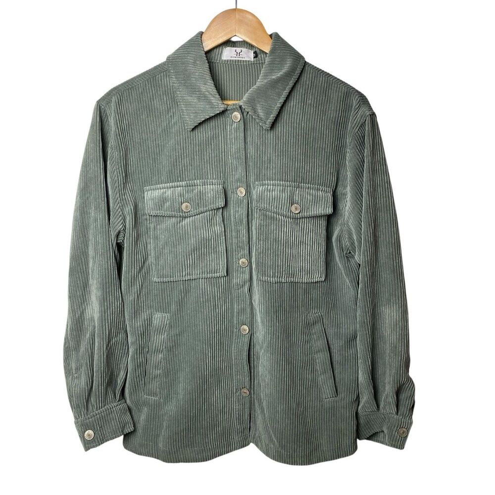 Homebody Corduroy Shacket Women’s Medium Sage Green Overshirt Utility Pockets